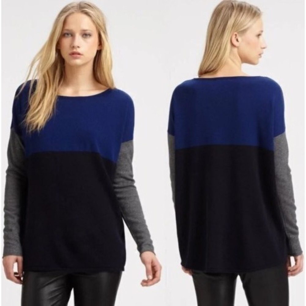 Vince Wool Cashmere Colorblock Sweater Blue Navy Gray S